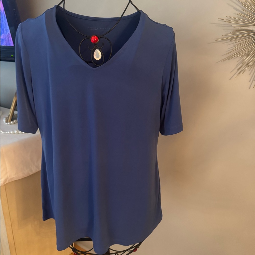 Susan Graver Classic Blue Short Sleeve Top